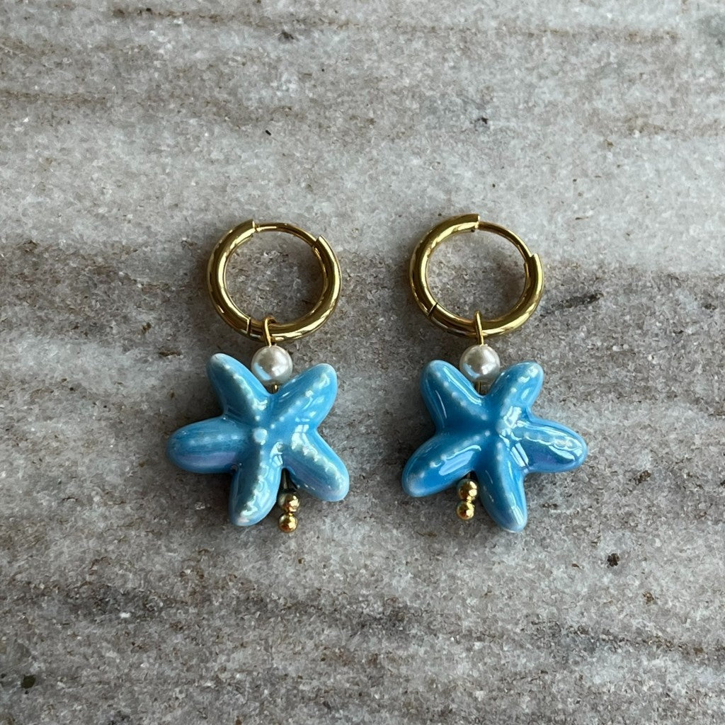 Oorbel Jule goud - rood & blauw & roze & groen