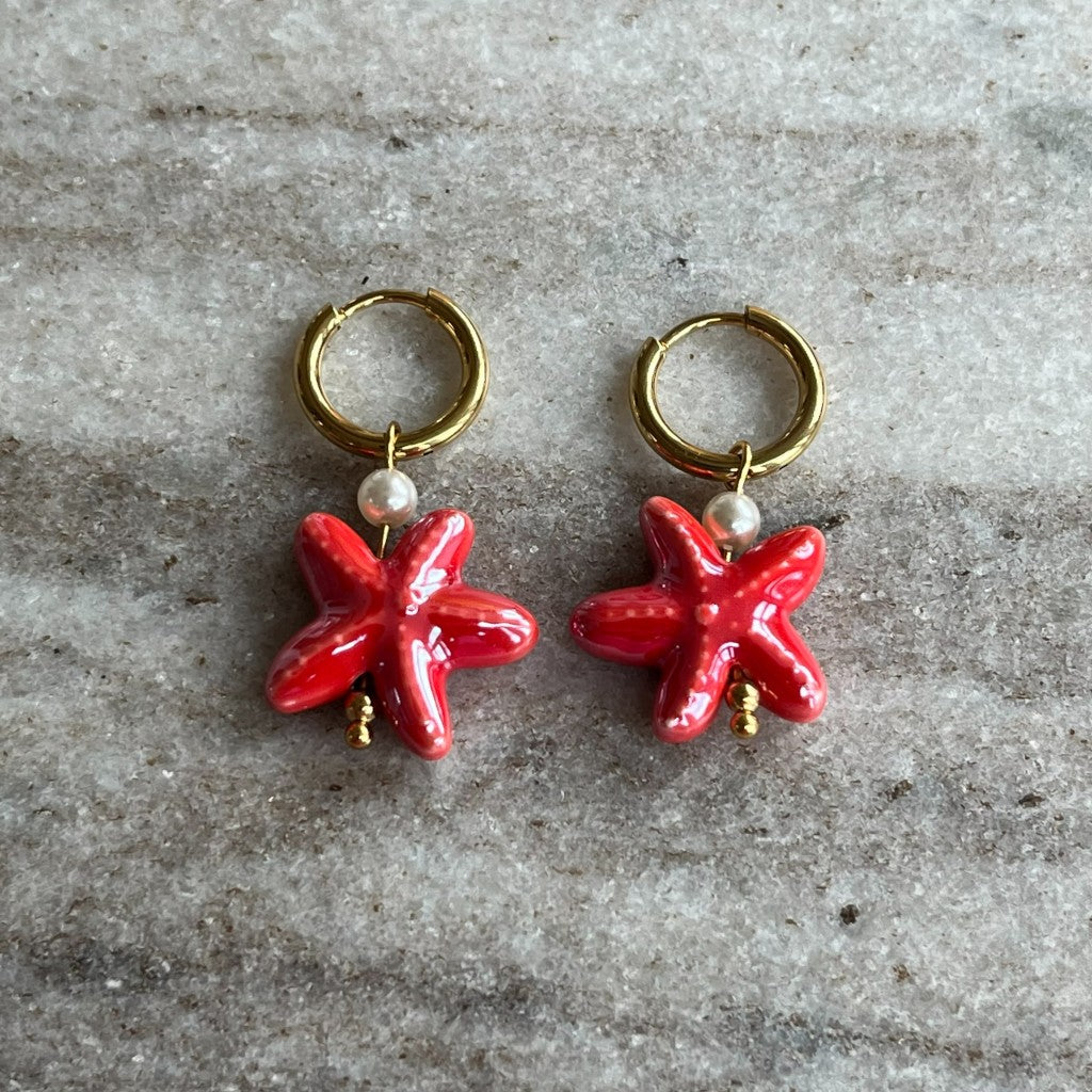 Oorbel Jule goud - rood & blauw & roze & groen