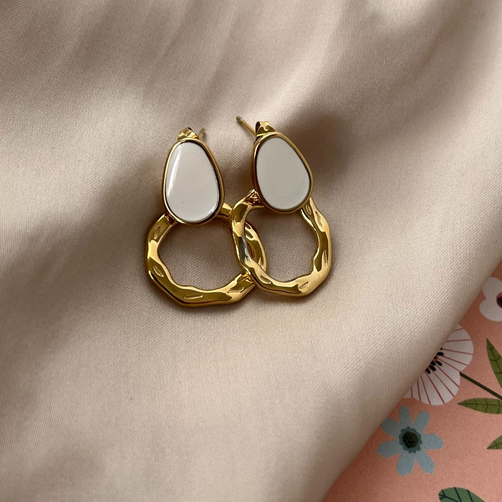 Oorbel Marly goud - roze & wit