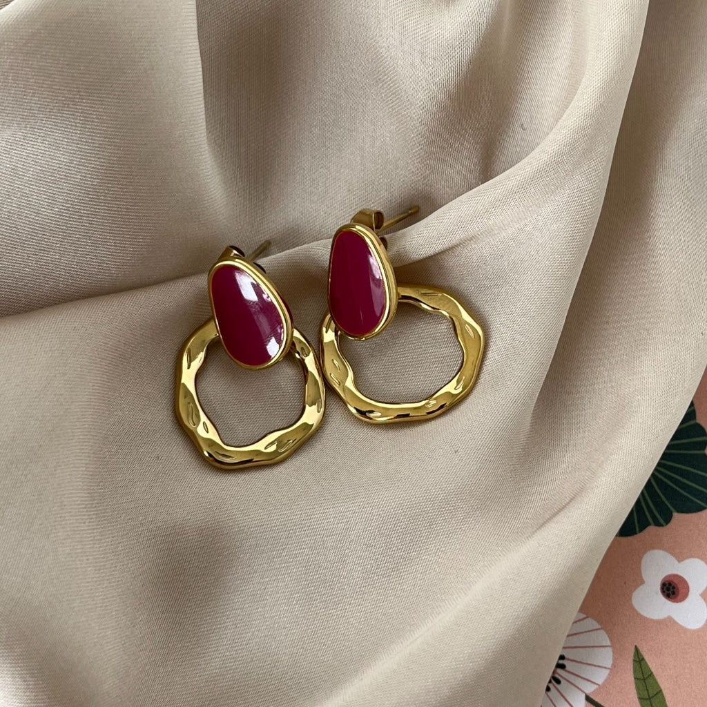 Oorbel Marly goud - roze & wit