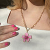 Ketting Stien goud - fuchsia & roze & groen