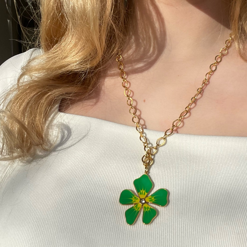 Ketting Stien goud - fuchsia & roze & groen