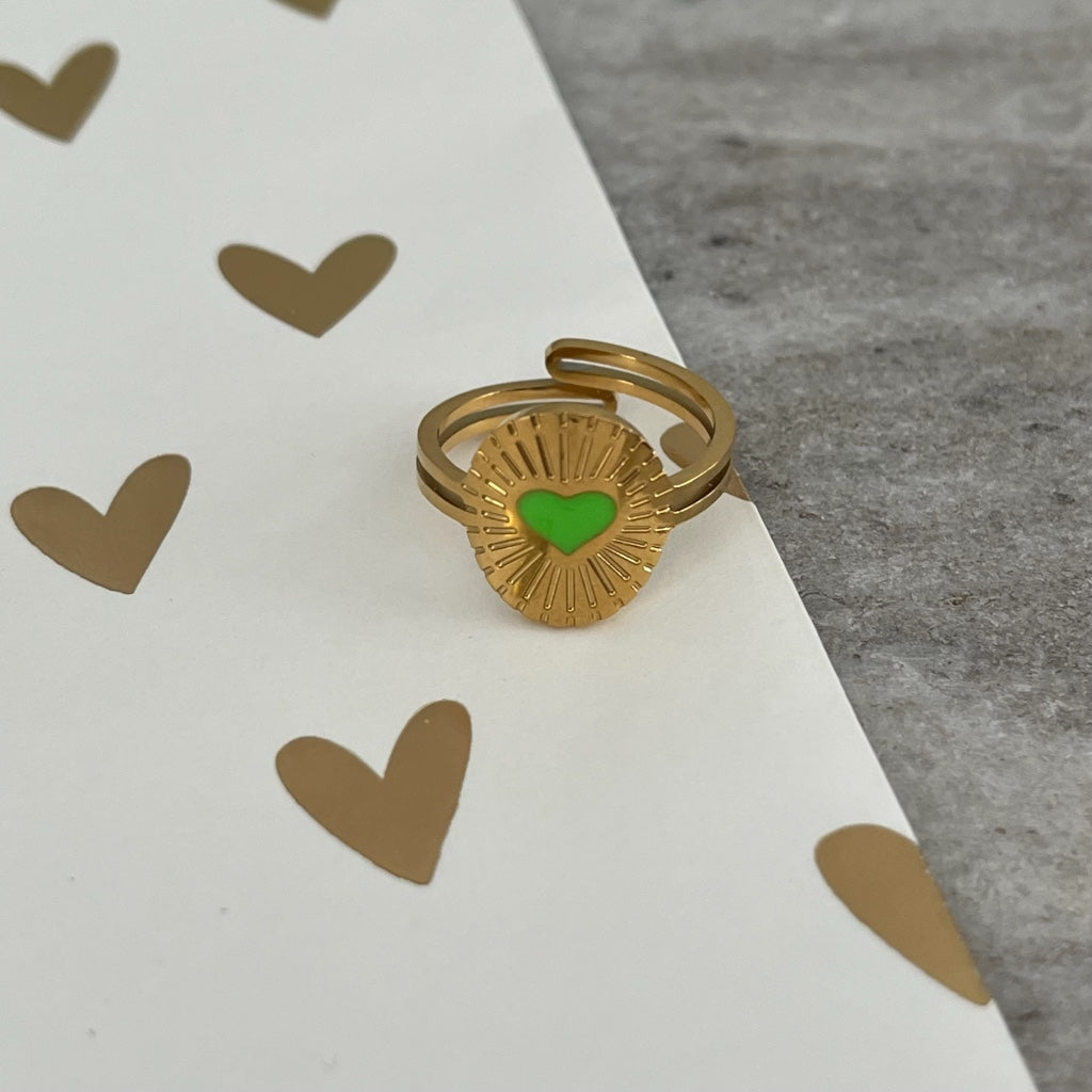 Ring Isabella goud - rood & roze & groen
