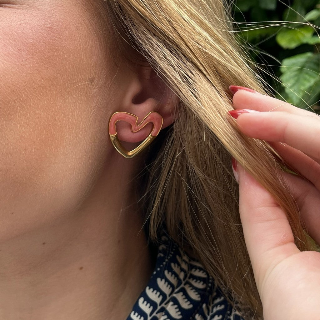 Oorbel Mirella goud - roze & wit