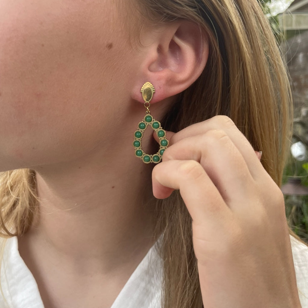 Oorbel Amelie goud - groen & wit