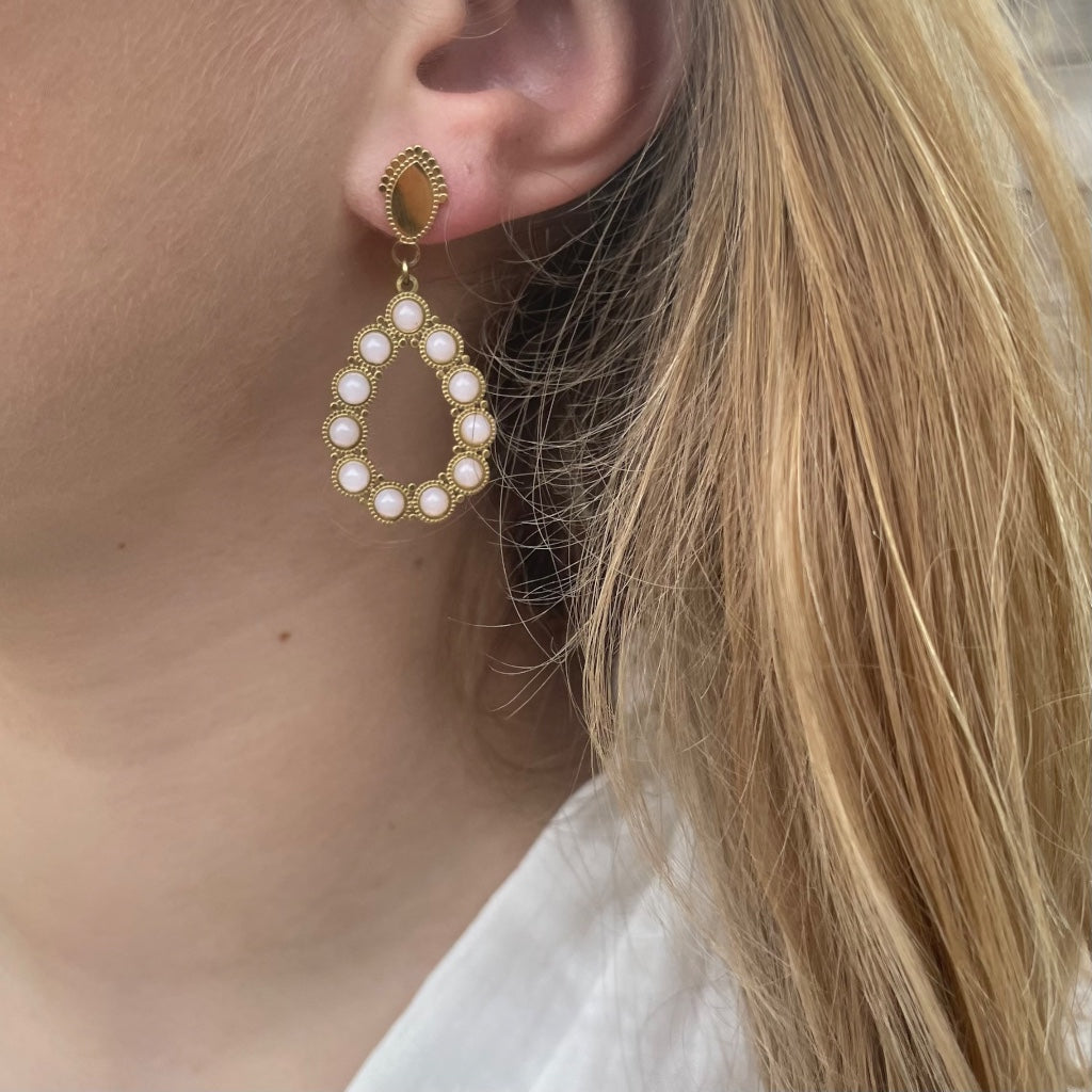 Oorbel Amelie goud - groen & wit