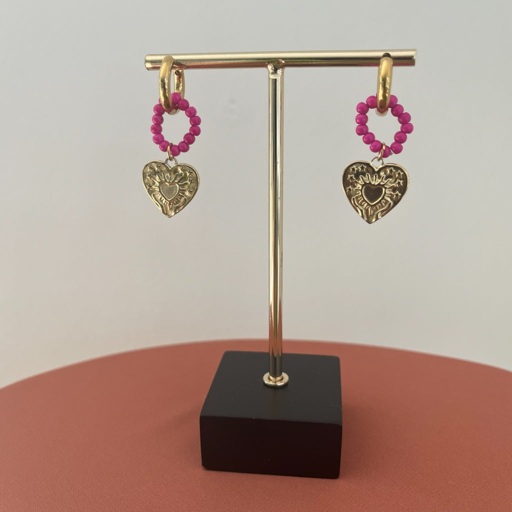 Oorbel Fleurtje - zilver &  goud (oranje) & goud (roze)