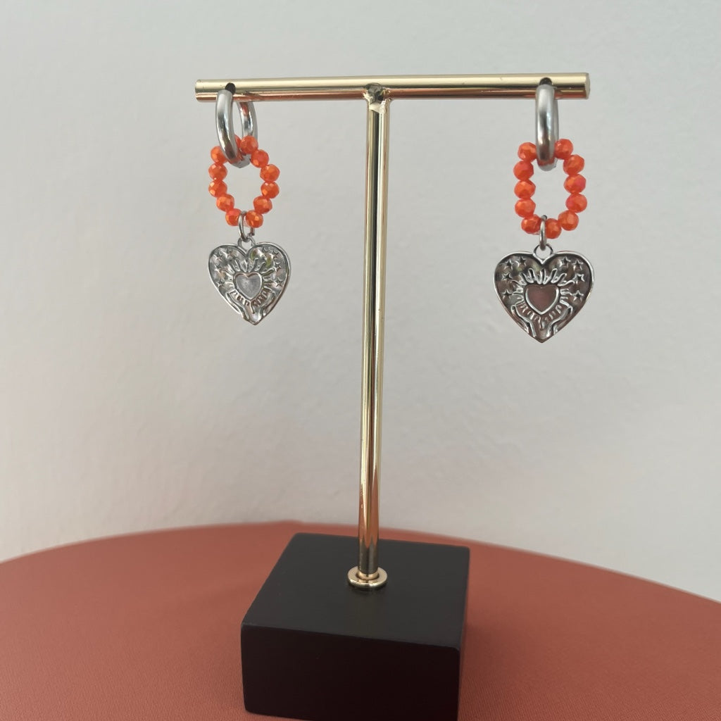 Oorbel Fleurtje - zilver &  goud (oranje) & goud (roze)