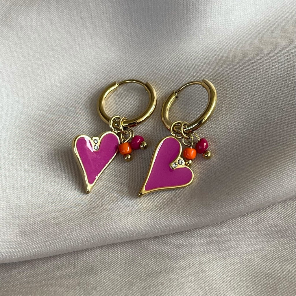 Kids oorbel Elore goud - roze & paars