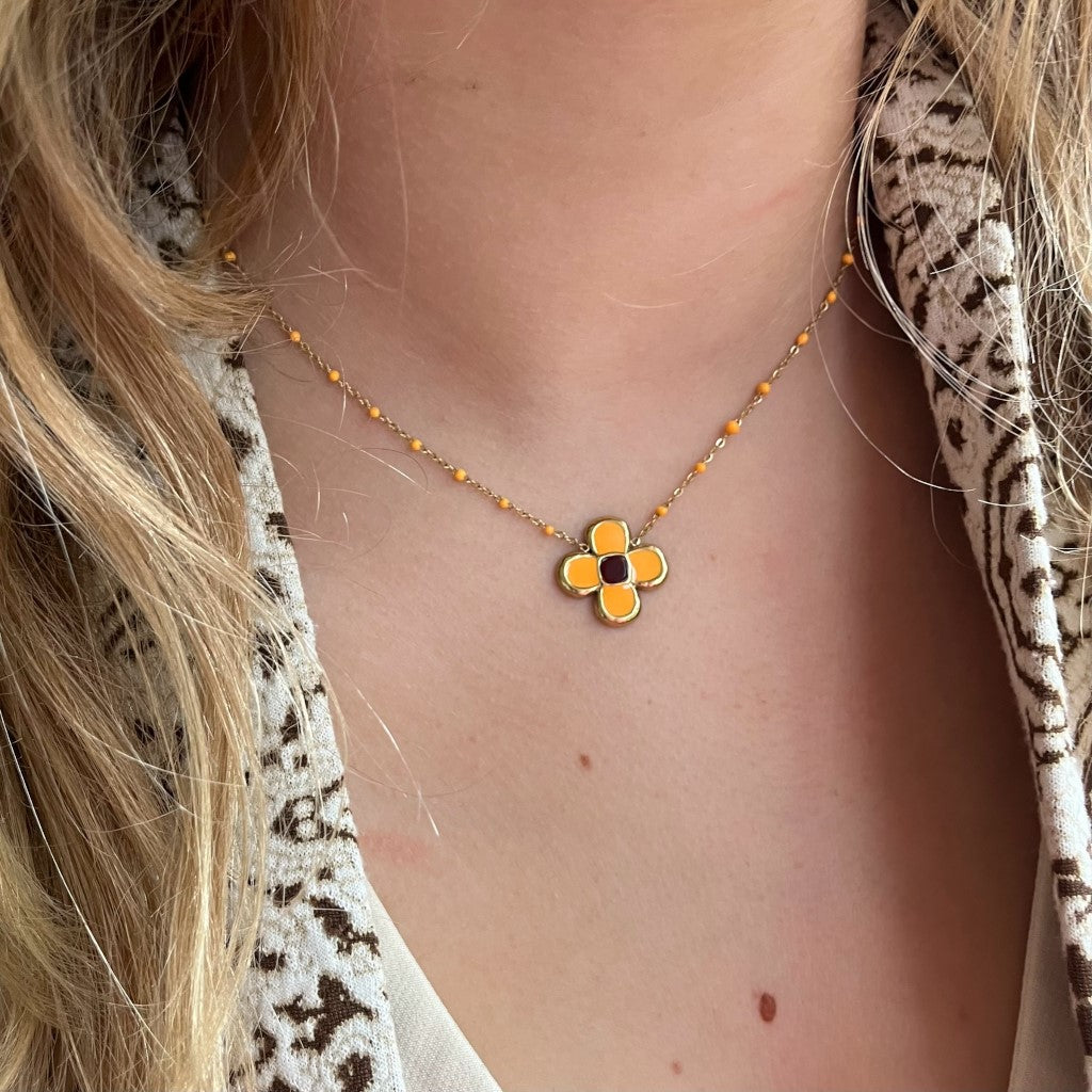 Ketting Joany goud - oranje & wit & turquoise