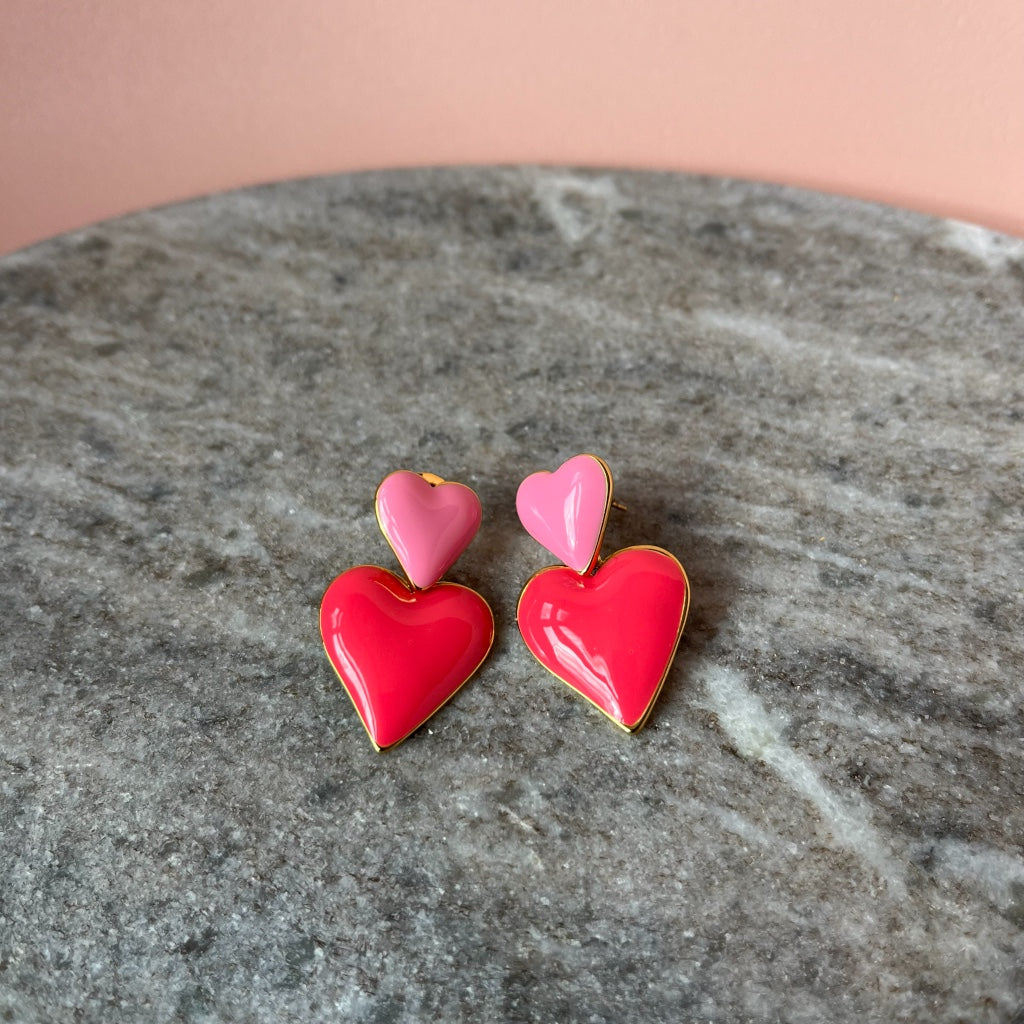 Oorbel Silke - rood & wit & roze & goud