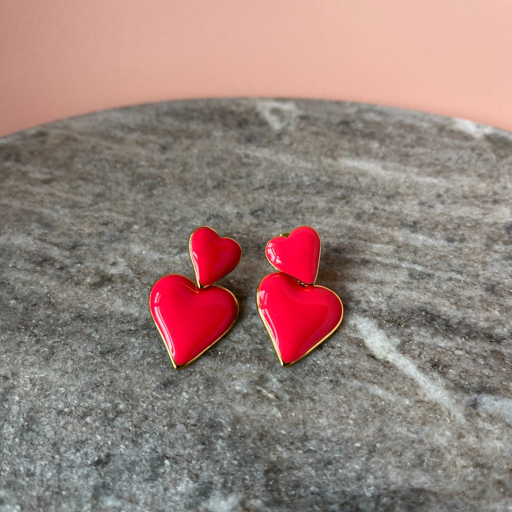 Oorbel Silke - rood & wit & roze & goud