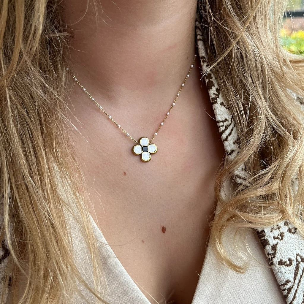 Ketting Joany goud - oranje & wit & turquoise